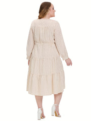 Plus Dot Print Lantern Sleeve Midi Smock Dress