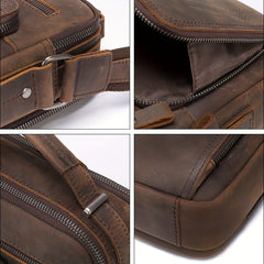 Vintage Leather Messenger Bag For Men Casual Crossbody Bags Crazy Horse Leather