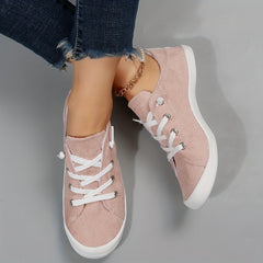 Women's Pink Flat Canvas Shoes Casual Low Top Lace Up Sneakers