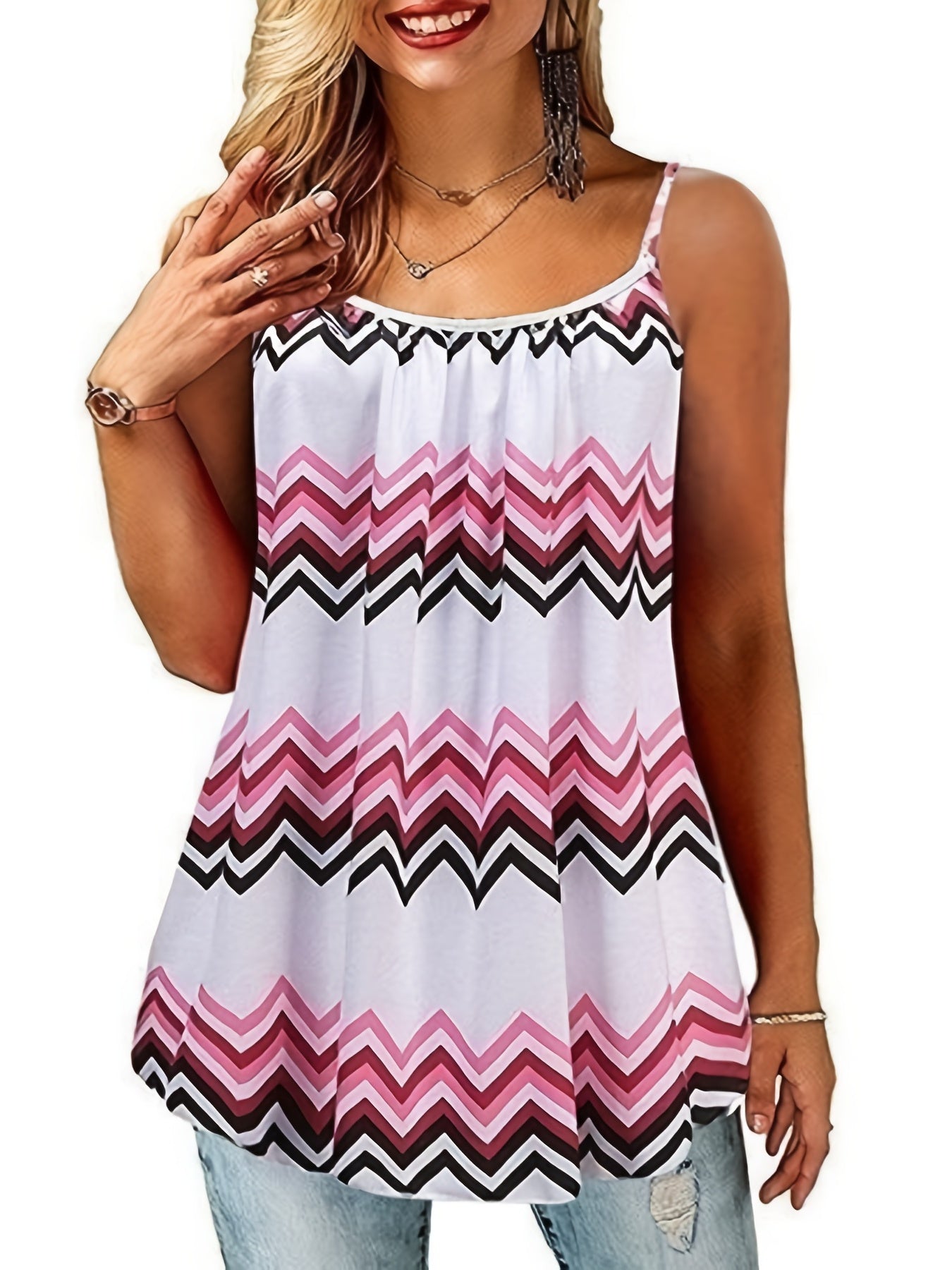 Floral Print Round Neck Med Stretch Cami Top
