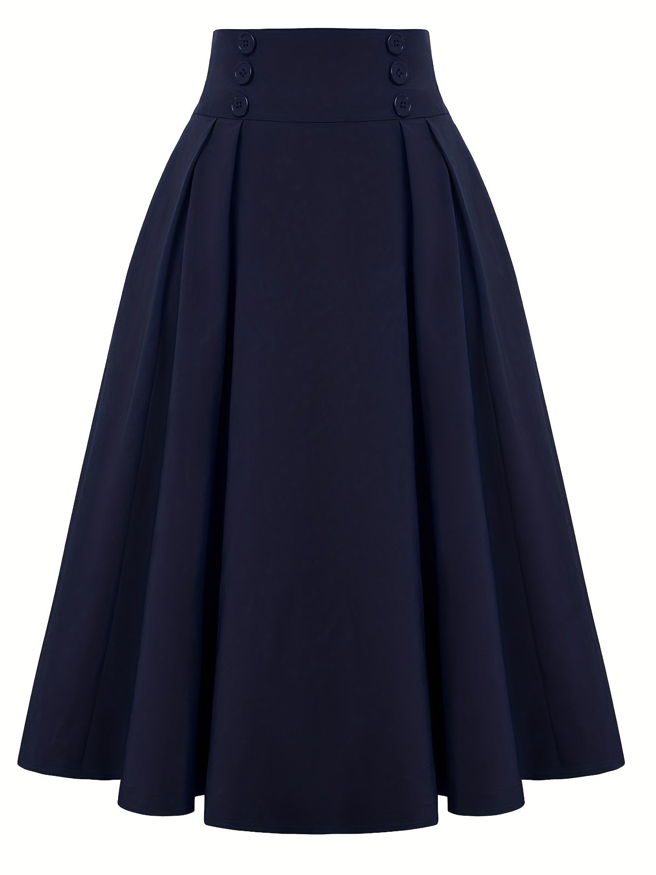 Button Front High Waist Solid Pleated Skirt