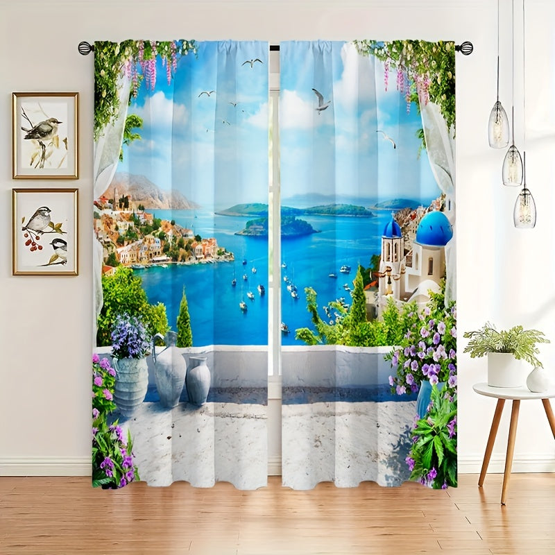 Romantic City Seagulls Boat Architecture Curtains