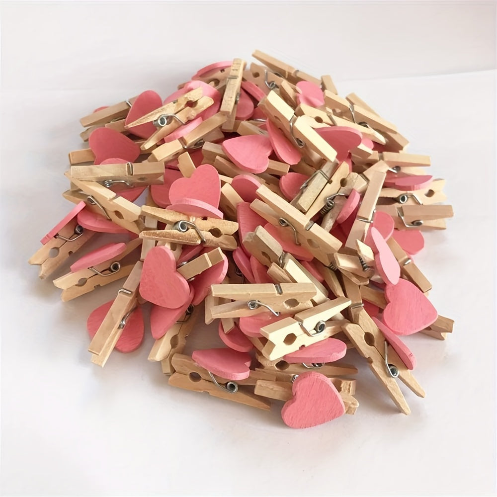 50pcs Heart Wooden Clips Wedding Craft Pegs Party Supplies