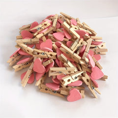 50pcs Heart Wooden Clips Wedding Craft Pegs Party Supplies