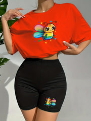 Bee Print Lounge Set Short Sleeve Top & Shorts Women's Sleepwear