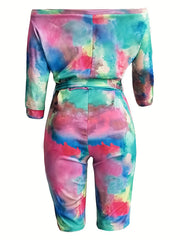 Women's Plus Tie Dye Off Shoulder Jumpsuit