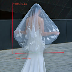 Romantic Double Layer Bridal Veil with 3D Florals and Beaded Detailing