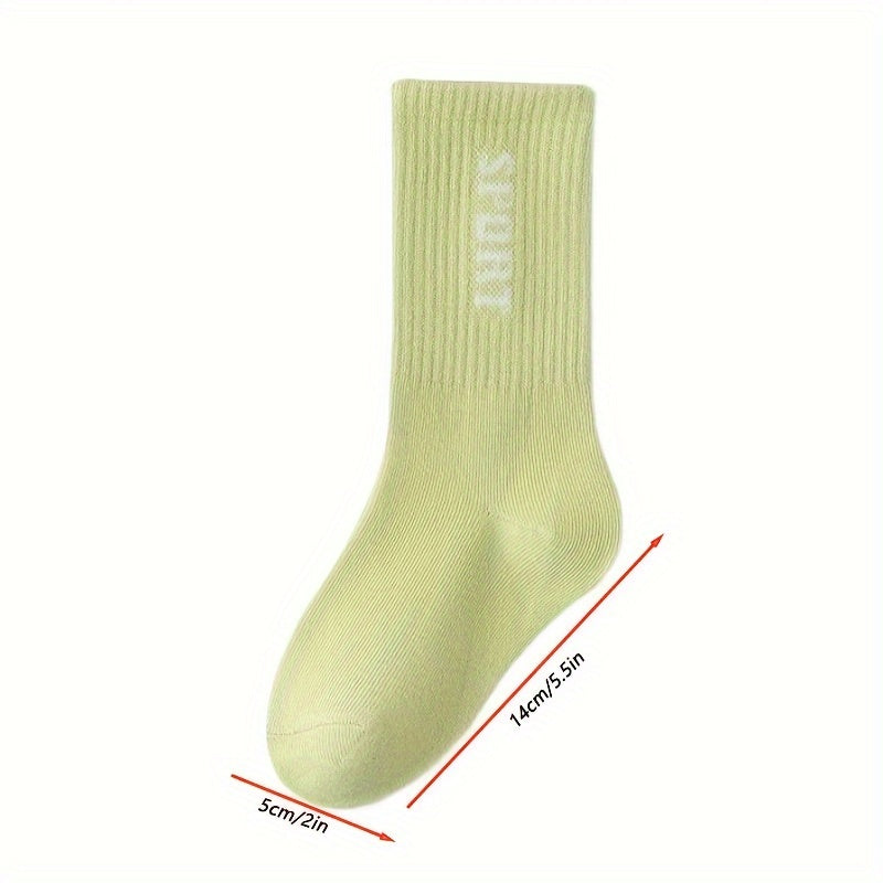5 Pairs Girl's Letter Pattern Knitted Socks Breathable Crew Socks