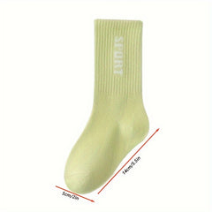 5 Pairs Girl's Letter Pattern Knitted Socks Breathable Crew Socks