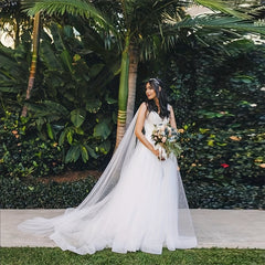 Sheer Bridal Cape Long Soft Tulle Wedding Shawl for Boho Ceremony