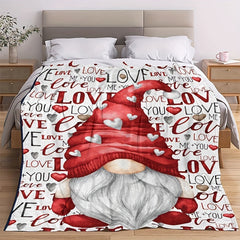 Red Love Gnome Warm Blanket Gift For Lover Family Birthday