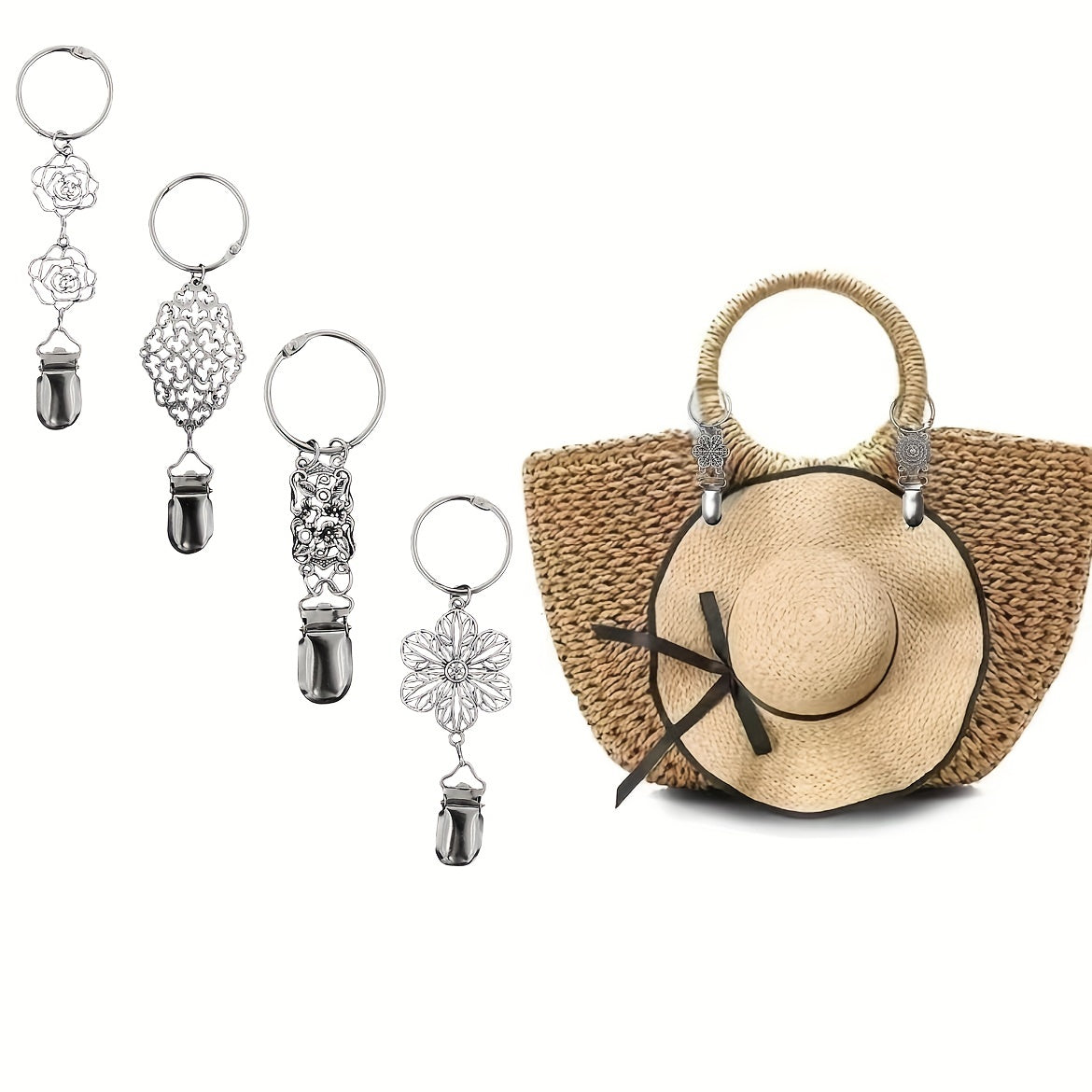Vintage Flower Hollo Out Metal Hat Clip for Women