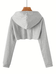 Sporty Hooded Crop Sweatshirt with Cut Out Detail