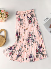 Vintage Floral Print Skirts Pleated Tie Waist Daily Skirts Women's Clothing