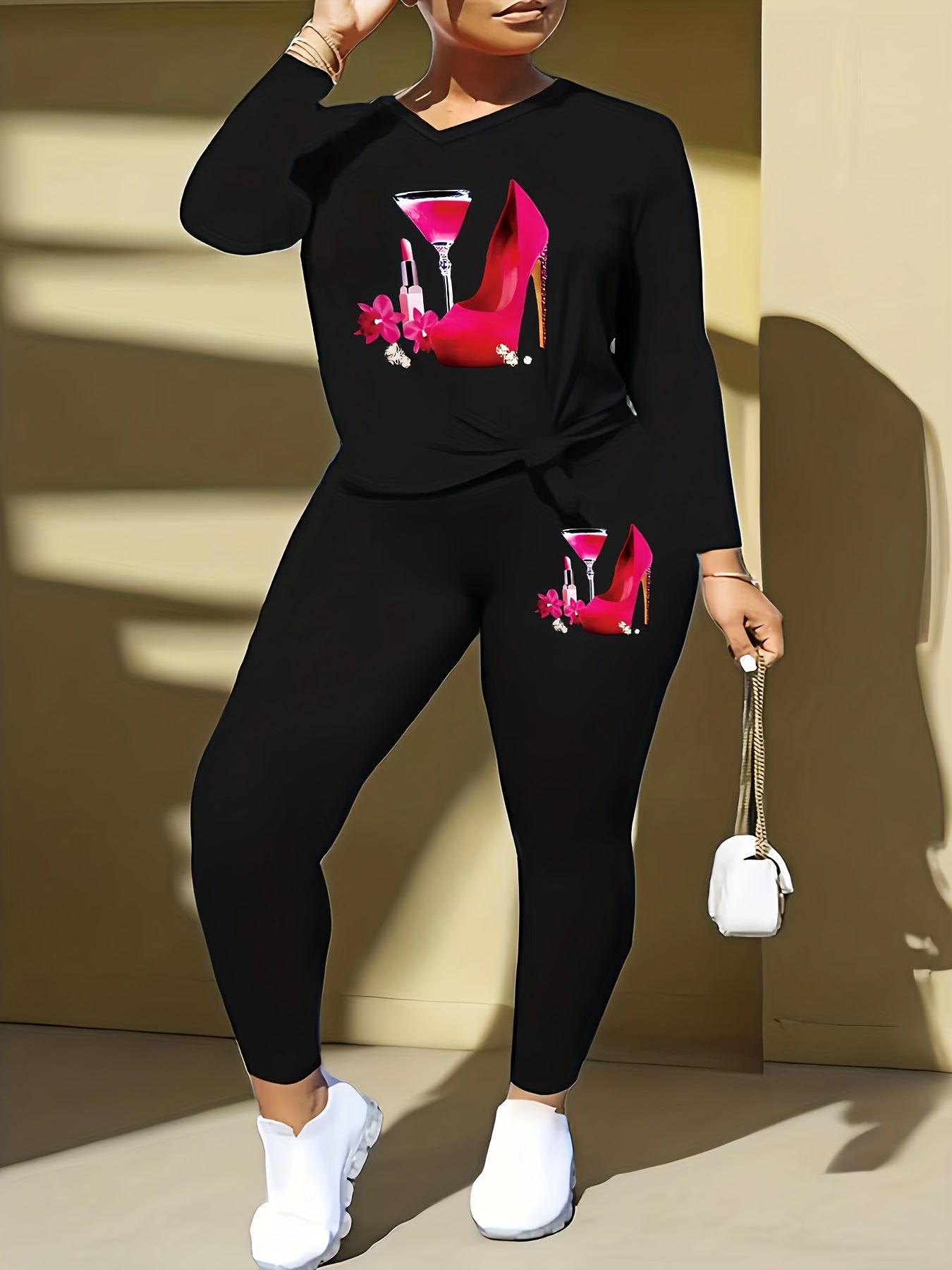 Skull Print Long Sleeve Top & Leggings 2 Piece Set
