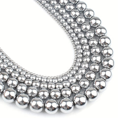 38 Silver Hematite Stone Round Loose Beads DIY Jewelry Making