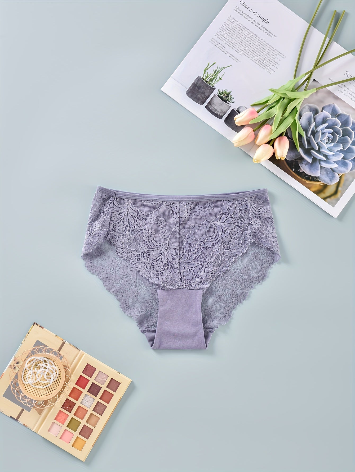 5 Pack Plus Size Panties Set Women's Plus Soft Contrast Lace Briefs