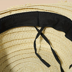 Boho Raw Edge Sun Hat Flat Top Straw Fedora Cap
