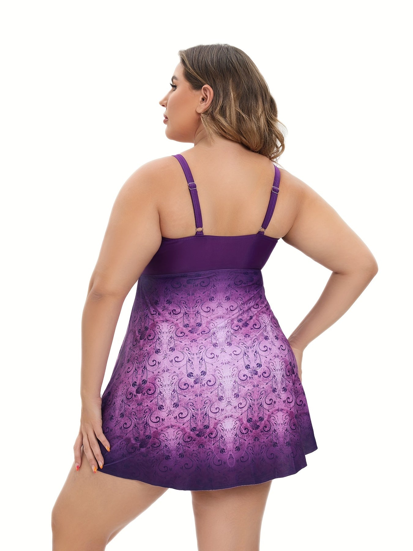 Floral Paisley Print Scoop Neck Ruched Front Swimsuit Set