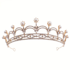 Crystal Faux Pearl Crown Tiara Rhinestone Wedding Tiaras Women Prom Crowns