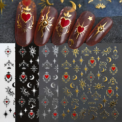 Bronzing Love Heart Star Moon Nail Stickers Geometric Line Nail Decals