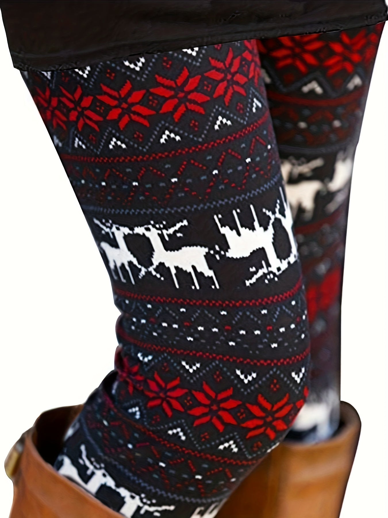 Christmas Leggings Women's Plus Reindeer & Snowflake Print