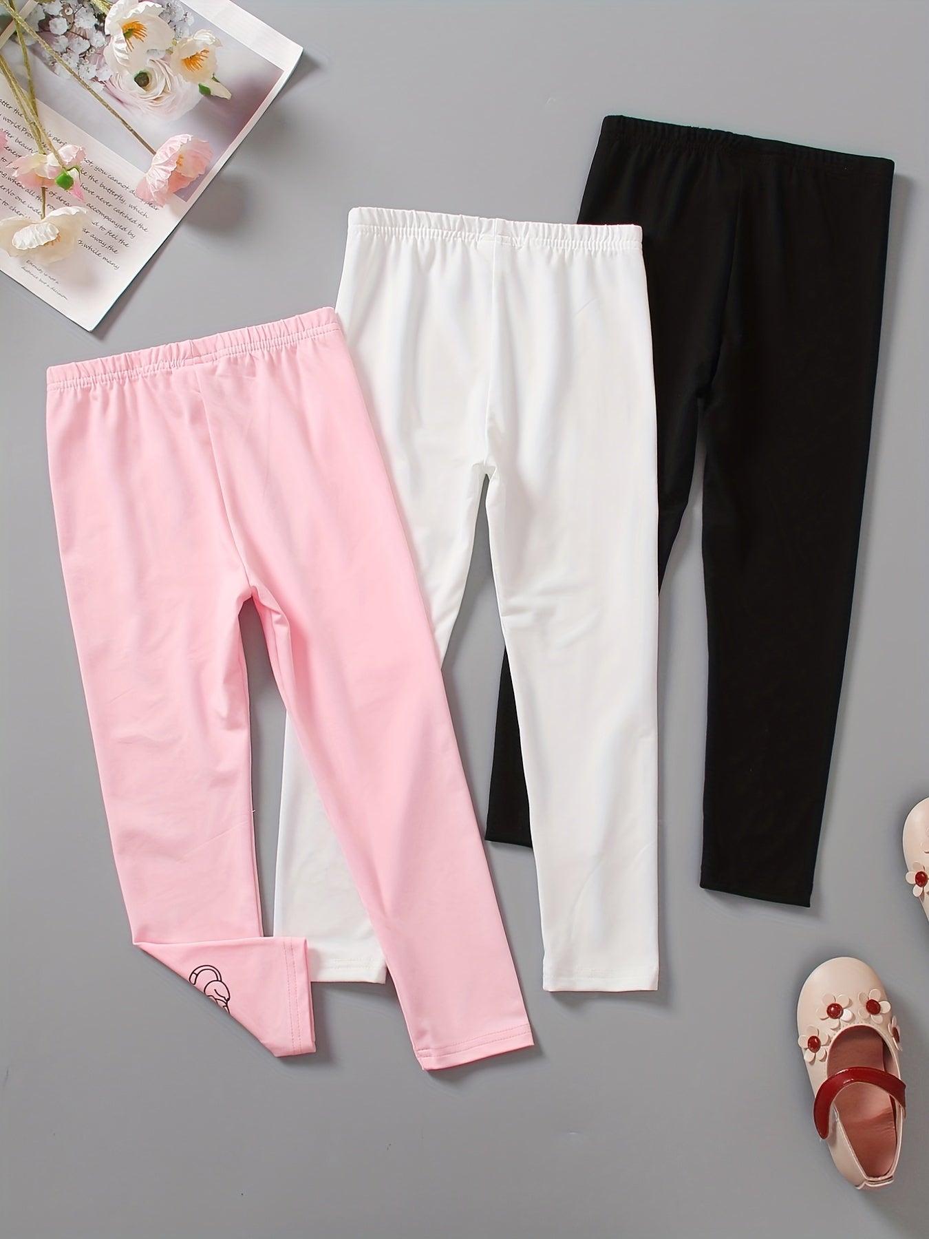 3pcs Toddler Girls Cartoon Leggings Elastic Waist Tights