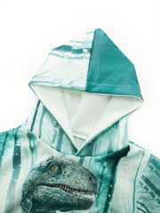 3D Dinosaur Print Unisex Hoodie, Double Layered Warm Coat with Pocket