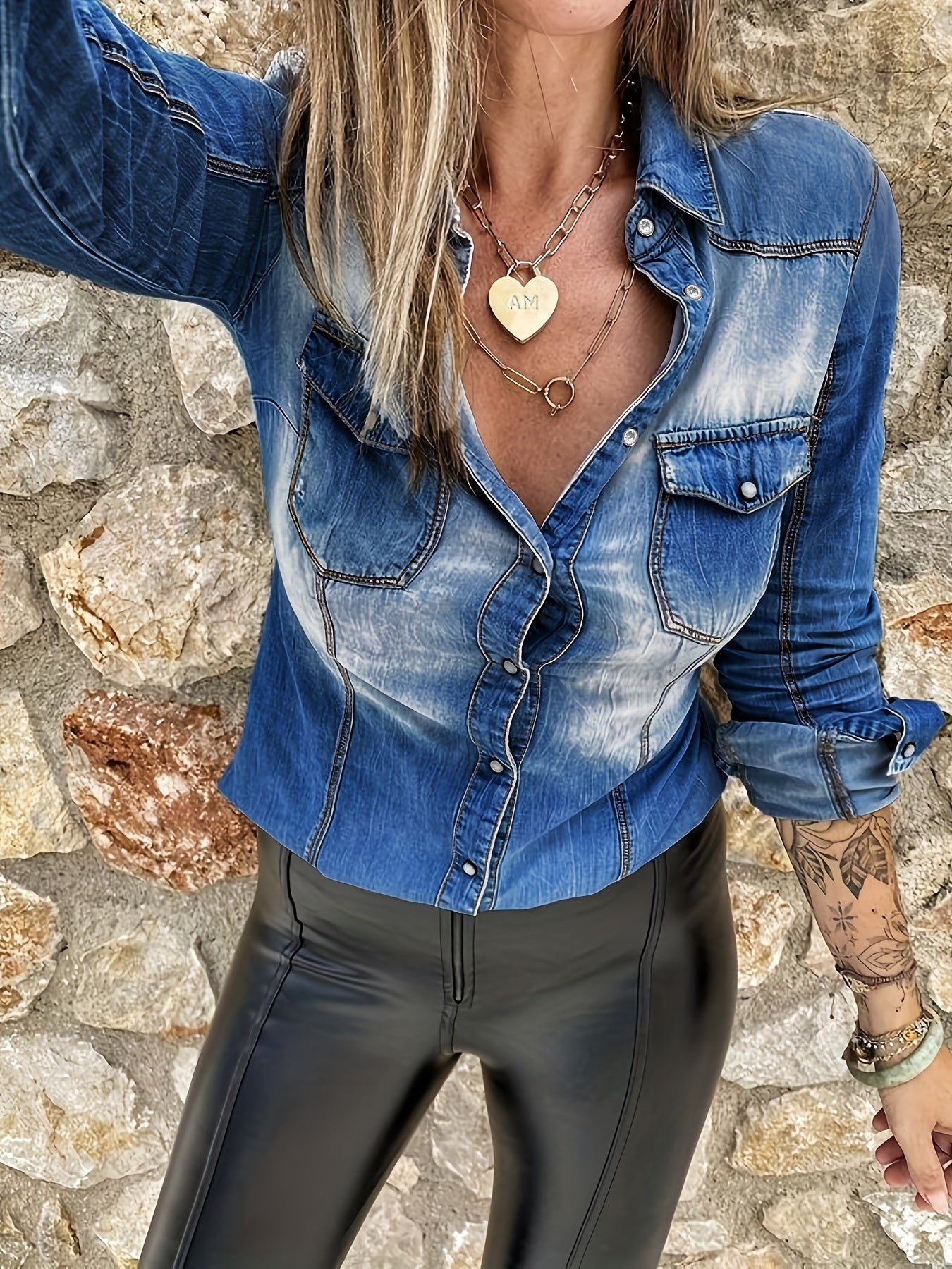 Women's Long Sleeves Denim Shirt Jacket