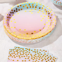 30pcs 10 Guest Party Supplies Disposable Tableware Set Pink Golden Decor