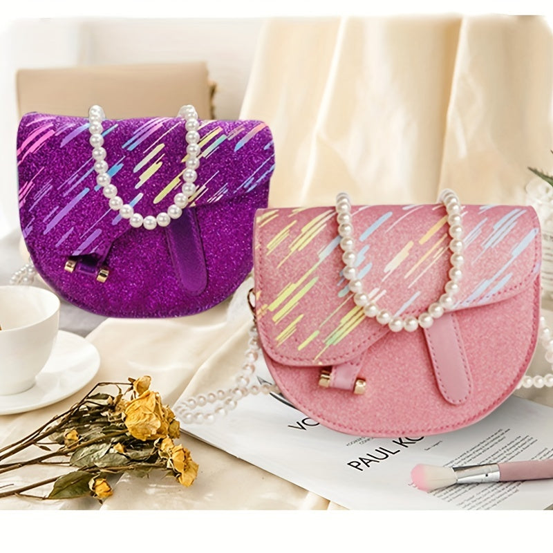 Girls Princess Shoulder Bag Purse with Faux Pearl Strap