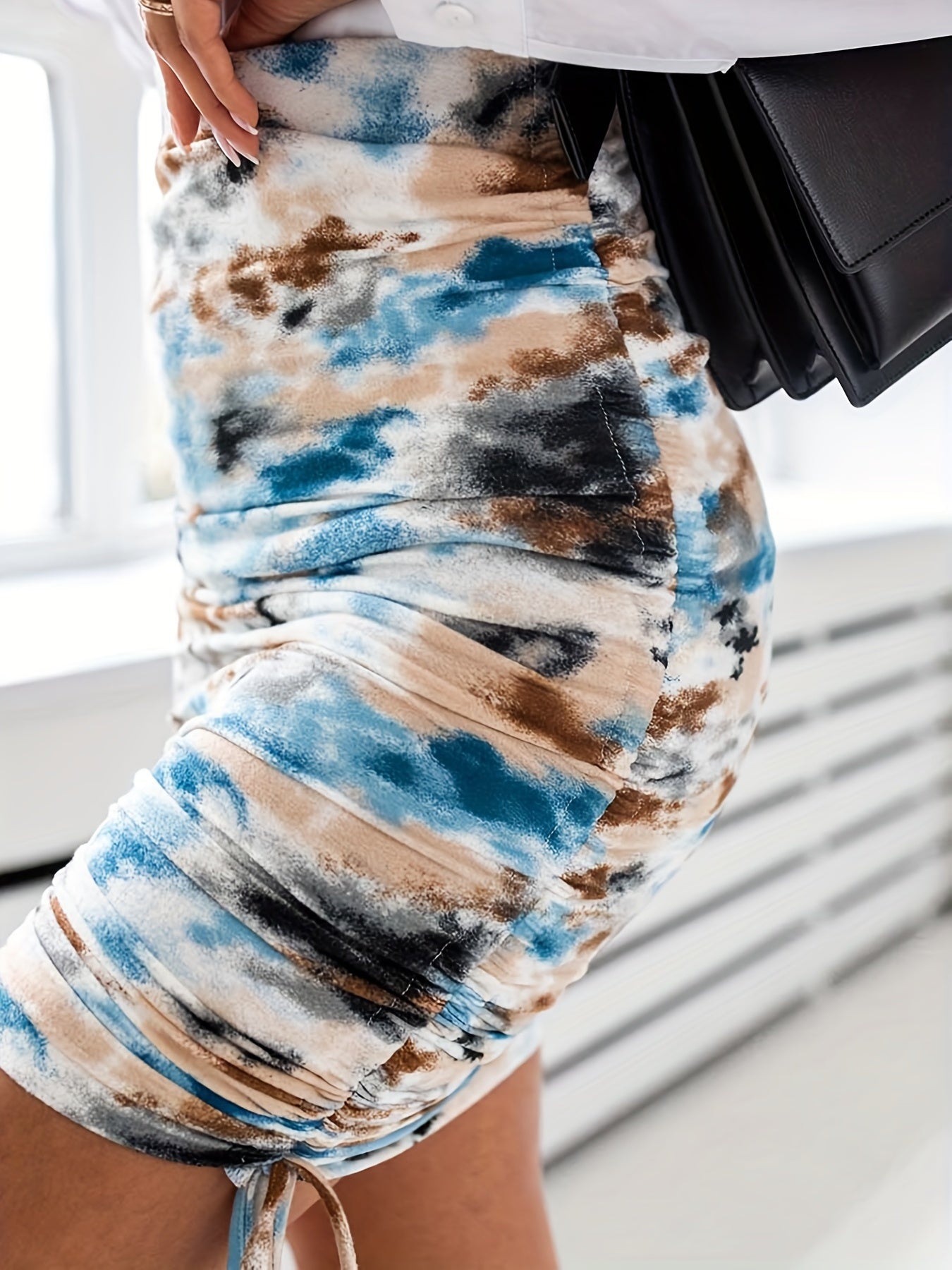 Tie Dye Drawstring Skirt Sexy Ruched Bag Hip Skirt