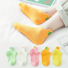 5 Pairs Girls Kids Flower Embroidered Ankle Socks for Spring Summer, Ages 1-11
