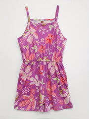 Girls Flowers Print Cami Romper Stretch Suspenders Jumpsuit