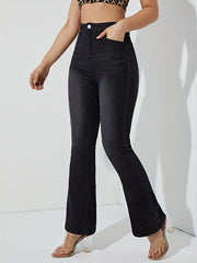 High Waist Flare Leg Jeans Solid Stretchy Bell Bottoms Y2K Denim Pants