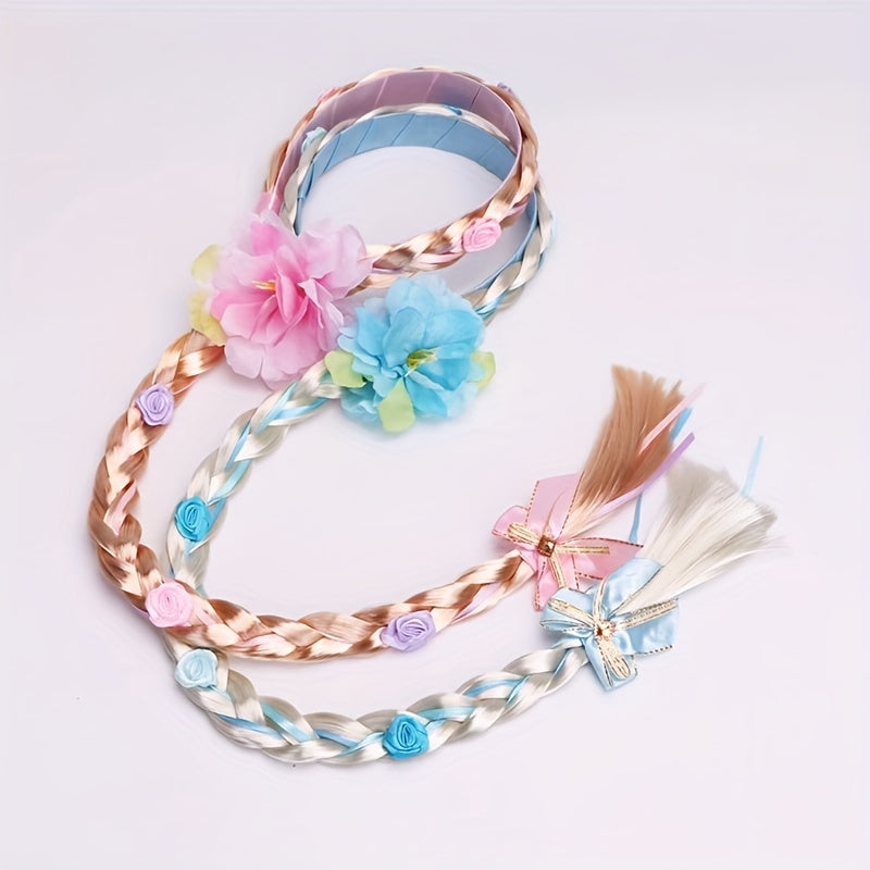 Princess Style Long Wig Hair with Flower Decor for Girls