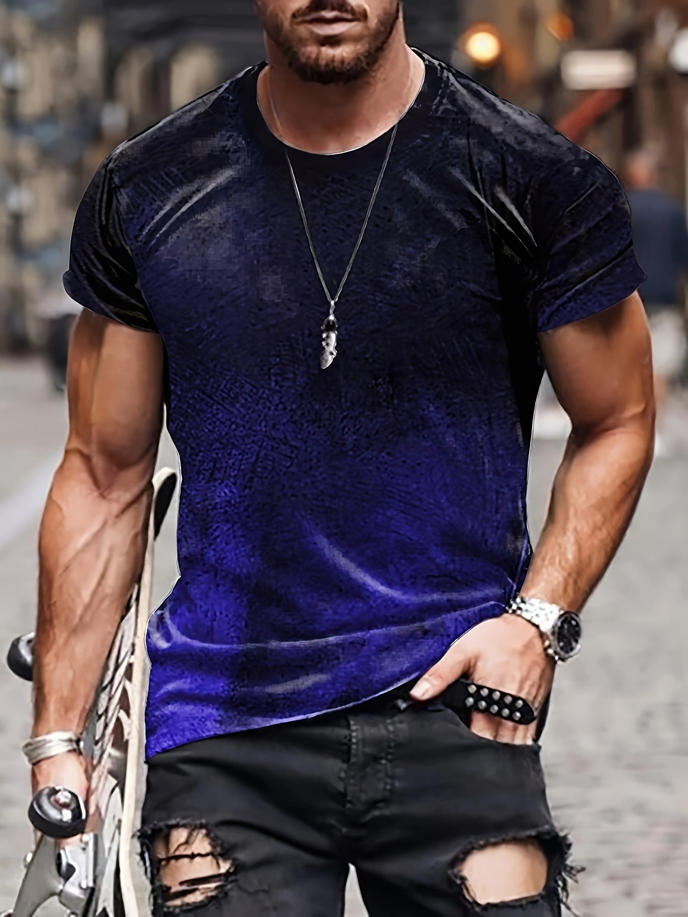 Men's Vintage Style Printed T-Shirt Round Neck Tee for Summer