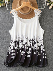 Colorblock Floral Print Lace Strap Tank Top
