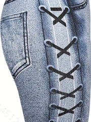 Denim Print Skinny Leggings Stretchy Casual Leggings Women's Clothing