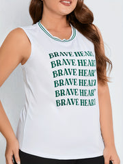 Women's Plus Size Sports Top Letter & Striped Print Fitness Tank