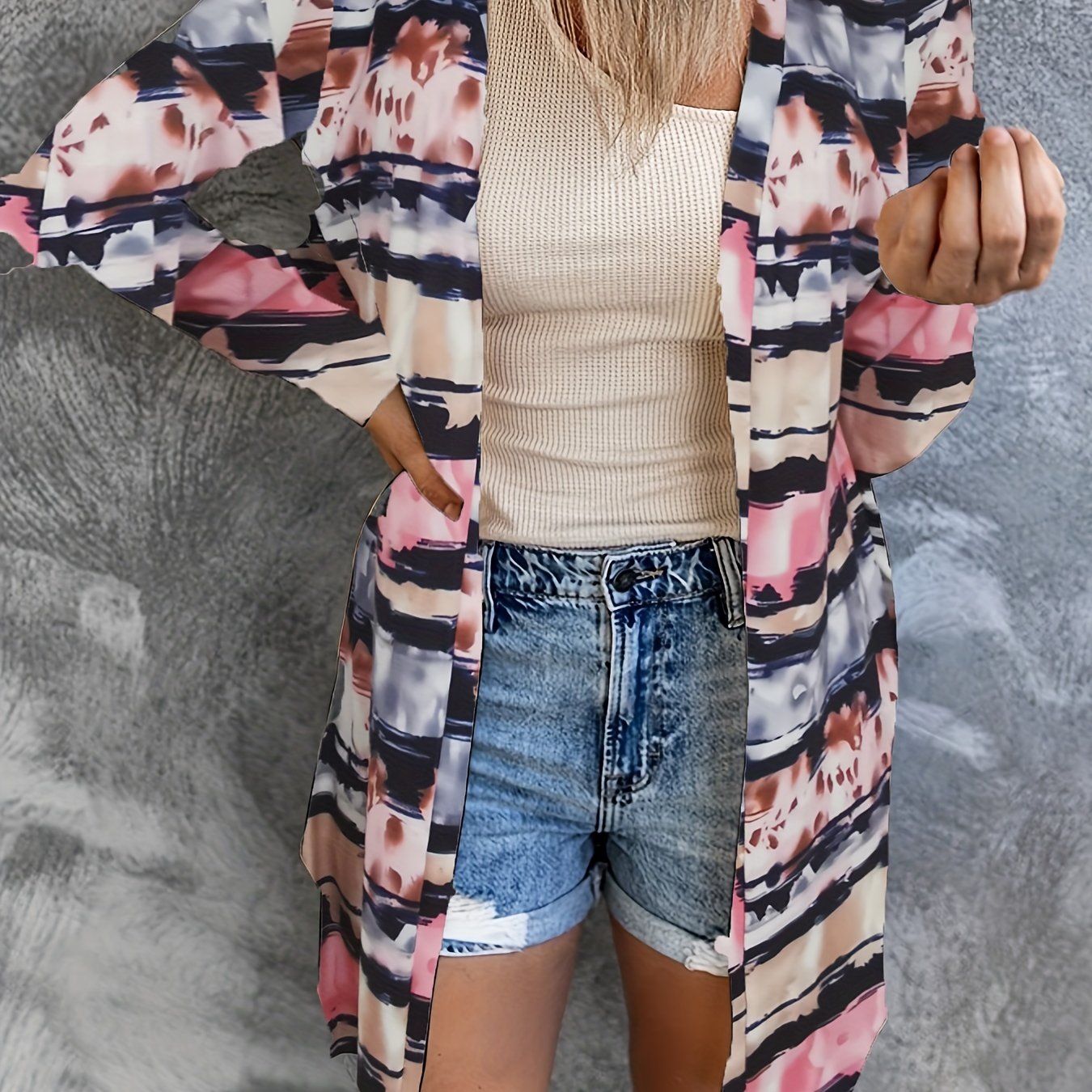 Women's Allover Print Open Front Cardigan