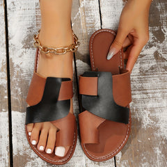 Women's Cross Strap Slippers Faux Leather Flat Beach Shoes