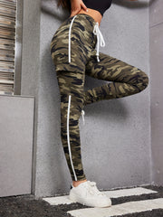 Camo Print Skinny Pants High Waist Tied