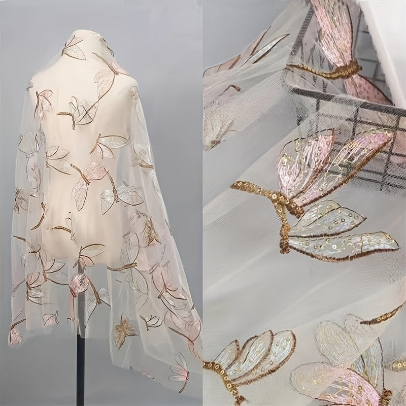 Soft Lace Fabric Butterfly Sequin Dress Fabric Wedding Evening Curtain 51in 36in