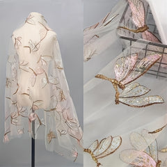 Soft Lace Fabric Butterfly Sequin Dress Fabric Wedding Evening Curtain 51in 36in