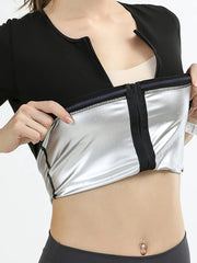 Zipper Front Slimming Short Sleeve Sports Sweat Shirt