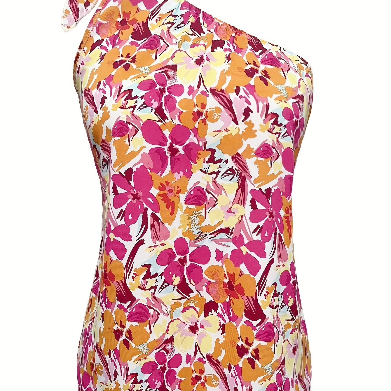 Floral Print One Shoulder Top Boho Summer Knot Sleeveless Top Women