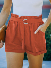 Ruffle Trim Slim Waist Shorts Casual Summer Wide Leg Shorts