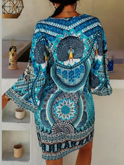 Boho Dress Women's Plus Allover Print Long Sleeve V Neck Loose Fit