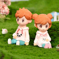 Mini Sweater Couple Statues Fairy Garden Micro Landscape Home Decor